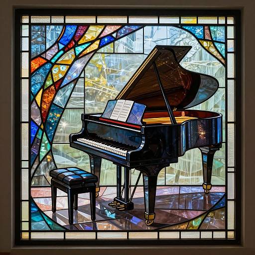 Stained Glass Piano Concert Scene