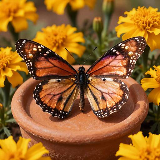 Realistic Copper Monarch on Terracotta