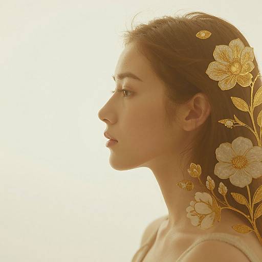Ethereal Woman's Profile with Floral Silhouette