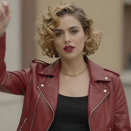 Confident Woman in Red Leather Jacket