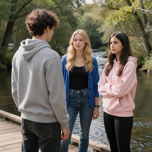 Three Young Adults on River Bridge