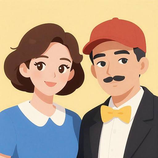 Cheerful Couple Illustration on Yellow
