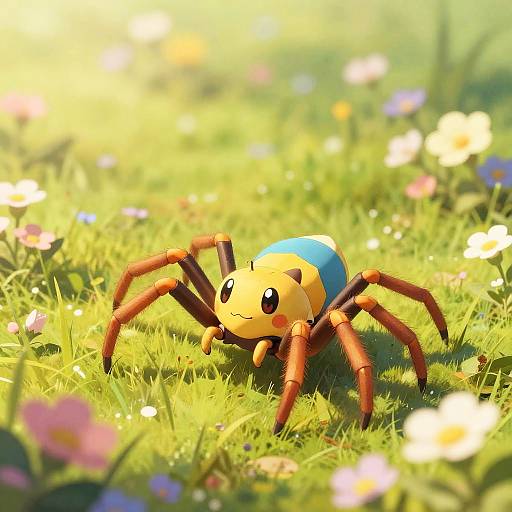 Whimsical Colorful Spider Pokemon Meadow