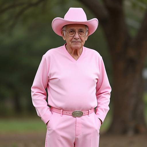 Elderly Man in Pink Outfit Outdoors