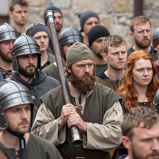 Medieval Gathering of Soldiers and Civilians