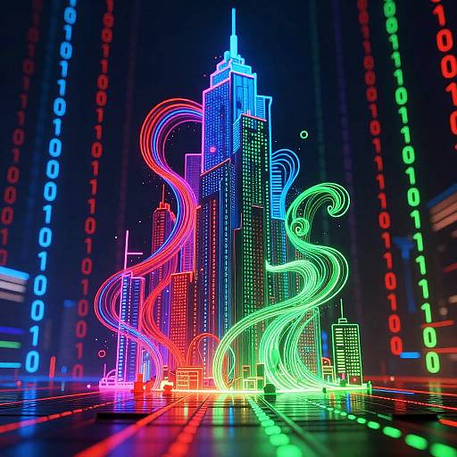 Neon Binary Cityscape in 8K