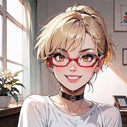 Explicit Blonde Anime Girl with Glasses