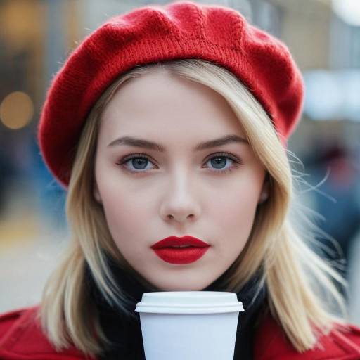 Young Woman Wearing Red Beret Holding Coffee Cup