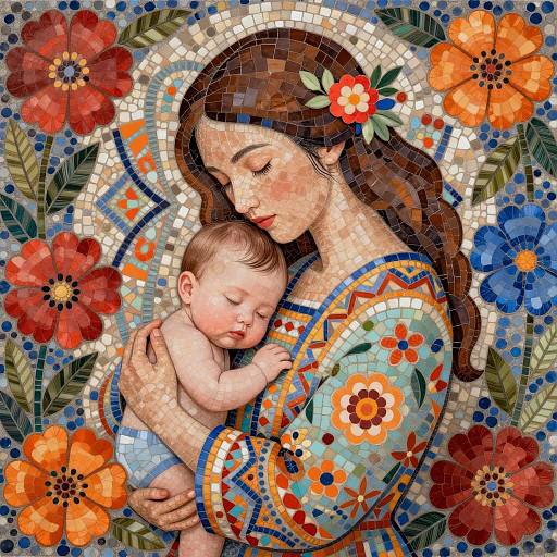 Mosaic Art: Mother and Child Serenity