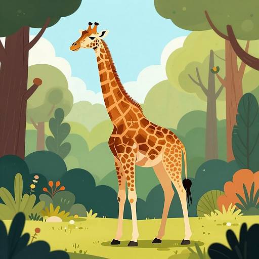 Whimsical Giraffe in Vibrant Forest