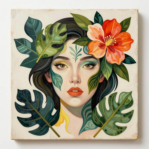 Surreal Woman with Botanical Face Paint