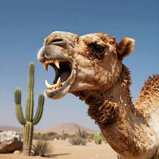Snarling Camel in Desert Scene
