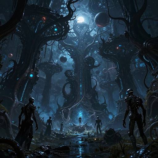 Dark Fantasy Forest with Mechanical Trees