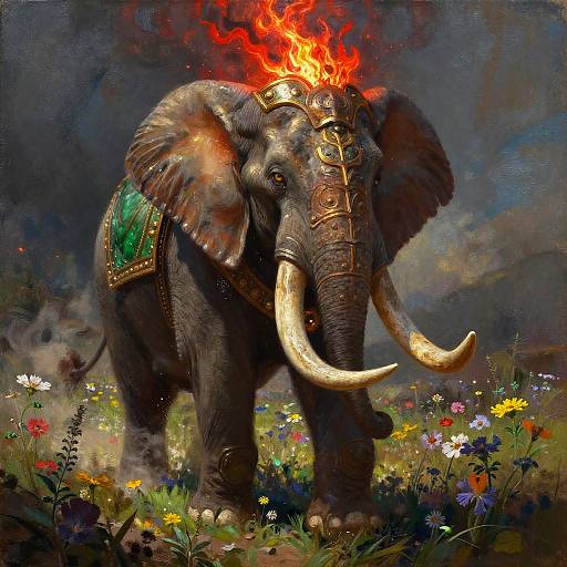 Elephant-Armored Warlord in Blooming Battlefield