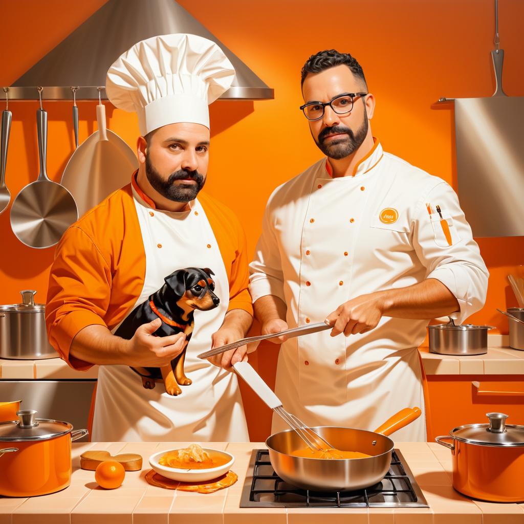 Cinematic Chef and Dog in Cozy Kitchen