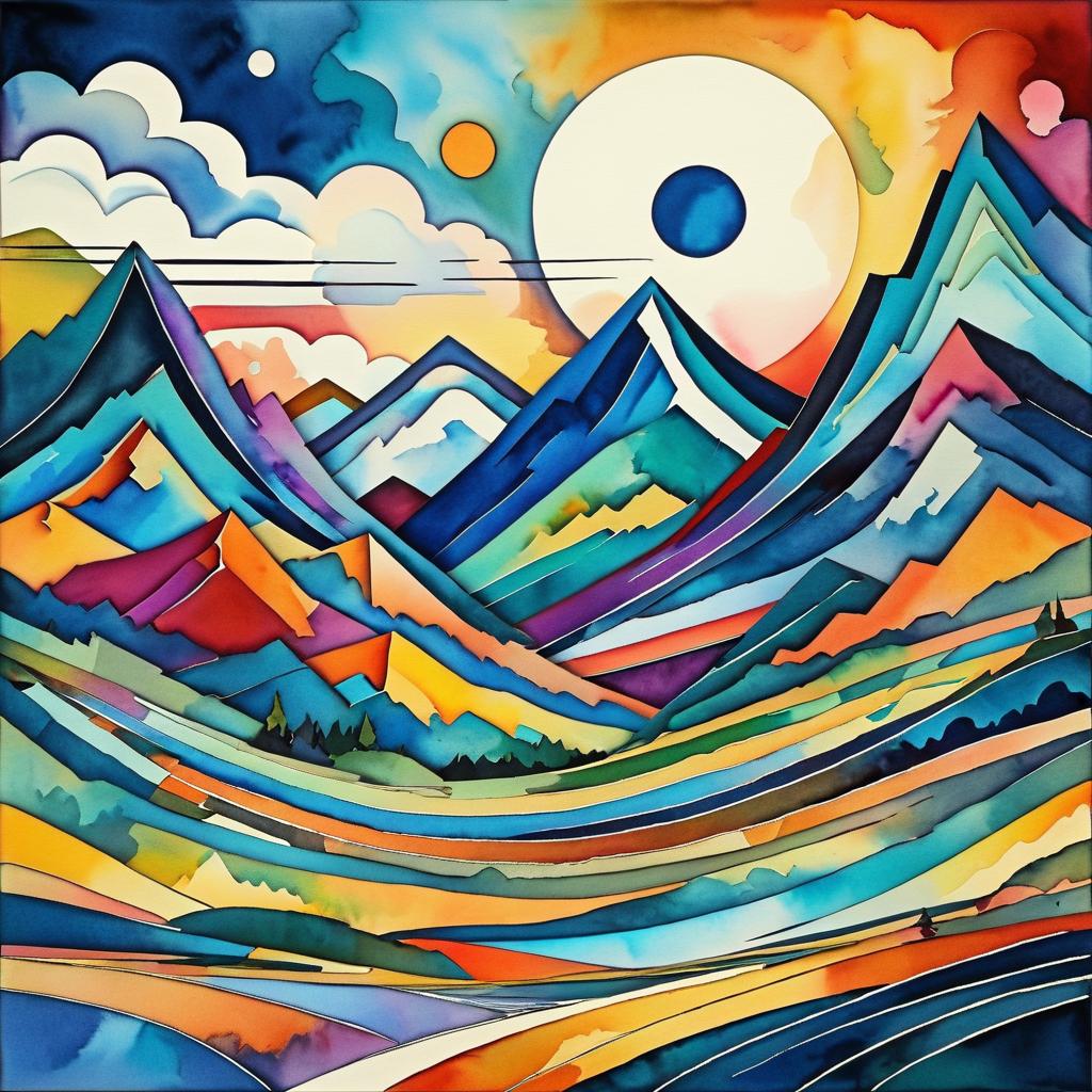 Surreal Retro Mountain Range Art