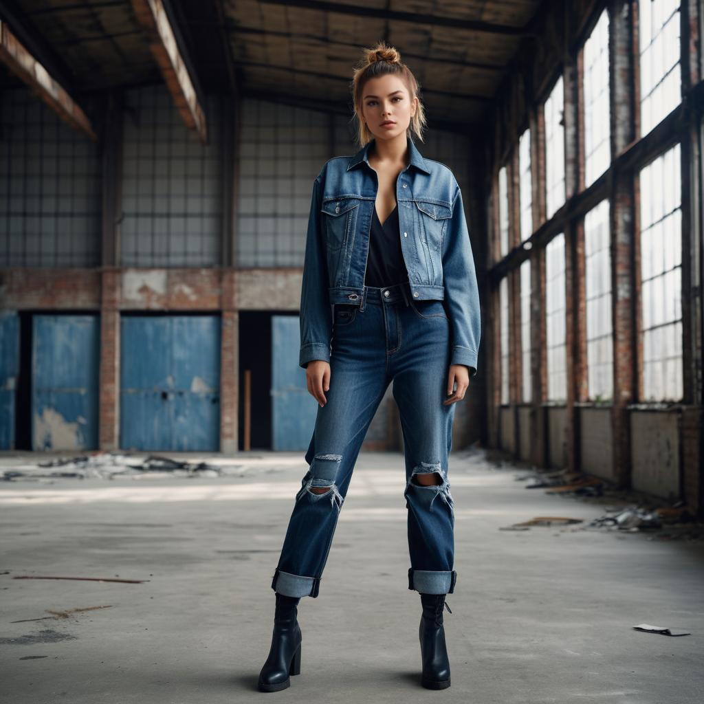 Fierce Young Woman in Edgy Denim