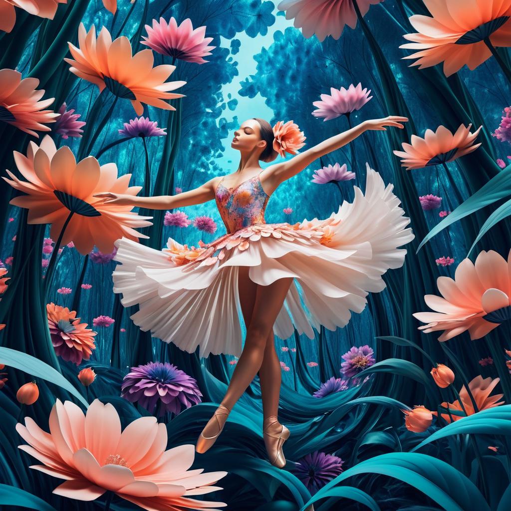 Surreal Ballerina in a Flower Forest