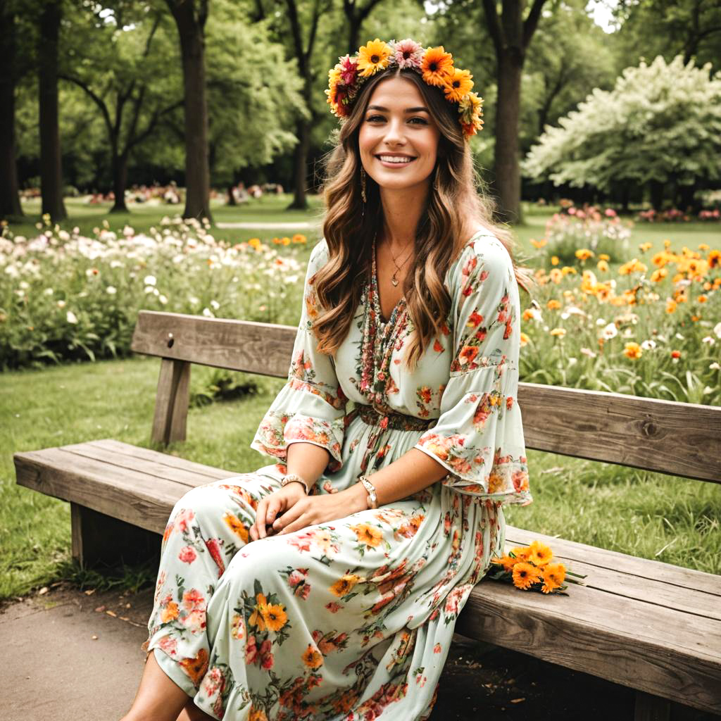 70s Flower Child in a Peaceful Park