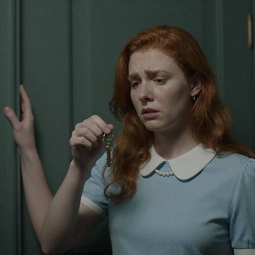 Anxious Woman in Dimly Lit Room