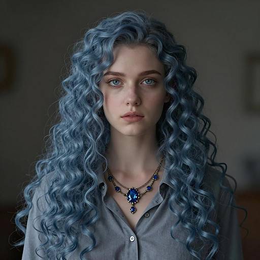 Portrait of a Young Woman with Blue Hair