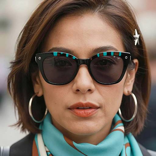 Woman with Black and Turquoise Sunglasses