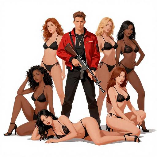 Bold Group Scene with Colorful Characters