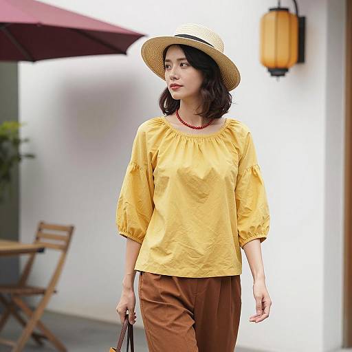 Stylish Woman in Yellow Blouse Photo