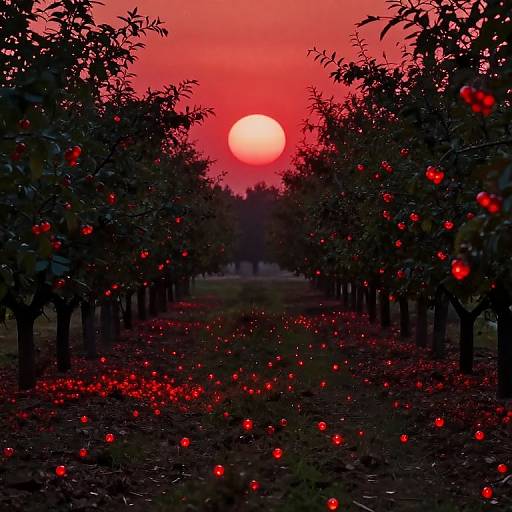 Twilight Orchard with Luminous Berries