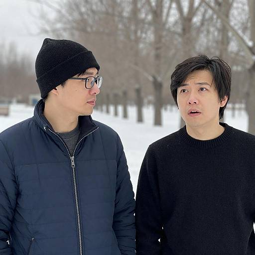 Winter Outdoors: Two Friends in Surprise