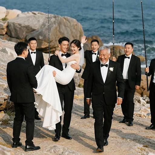 Joyful Wedding by the Rocky Shore