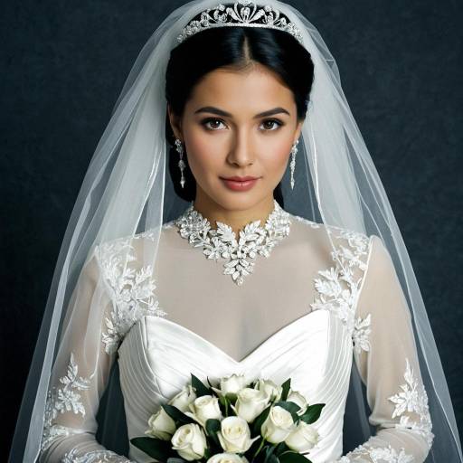 Elegant Bride in Long Sleeve Wedding Gown