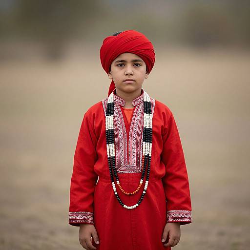 Boy in Traditional Red Indian Costume