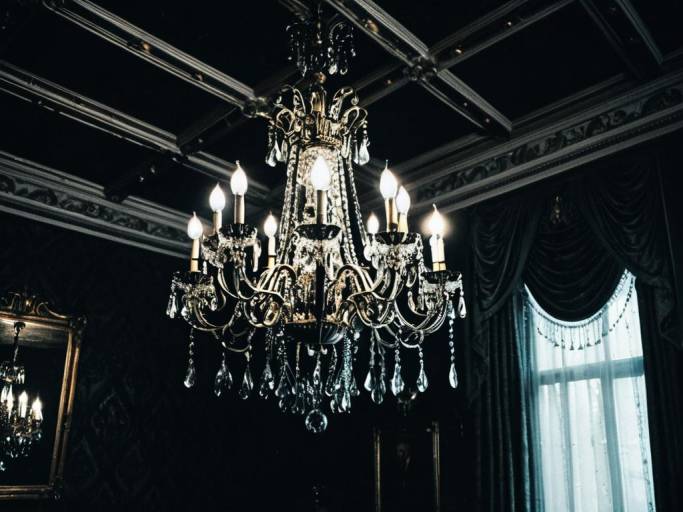 Mystical Dark Fantasy Room with Chandelier