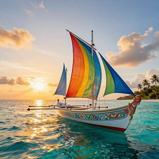 Ancient Proa Vessel at Sunset