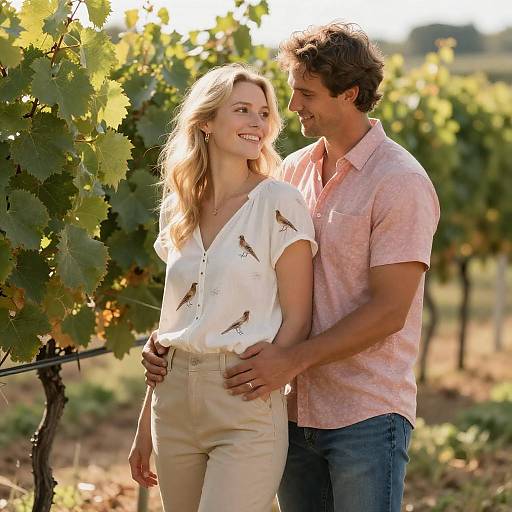 Romantic Vineyard Moment with Sunlight