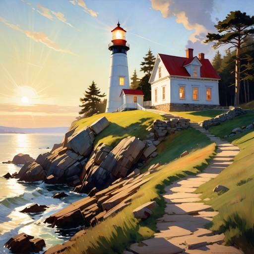 Coastal Lighthouse at Sunset