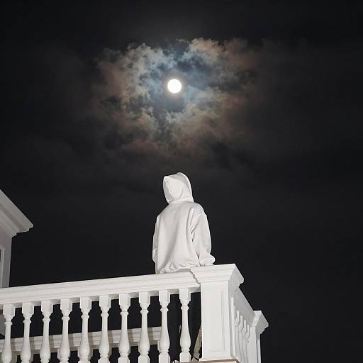 Nighttime Balcony Gaze Under the Moon