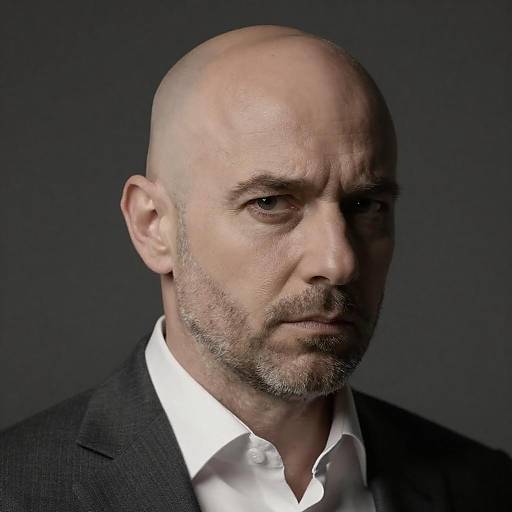 Intense Portrait of Bald Middle-Aged Man