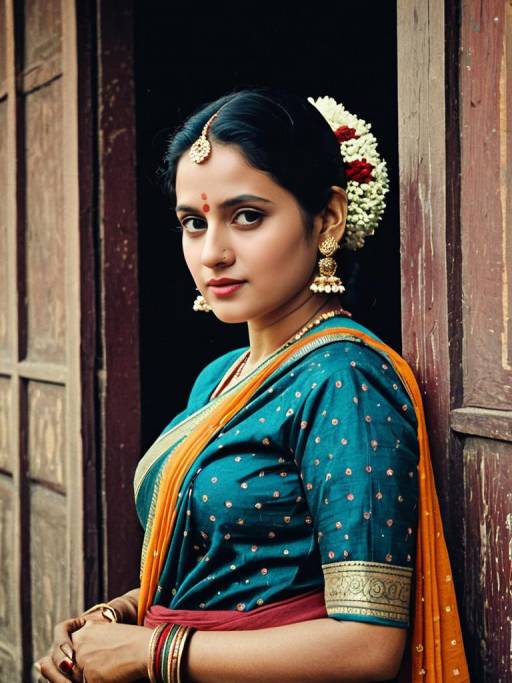 Young Indian Woman in Traditional Saree