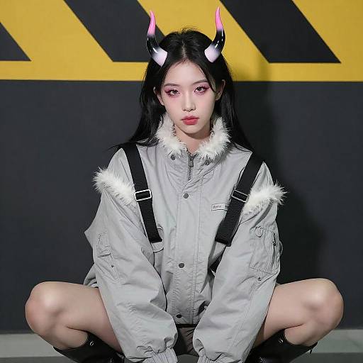 Futuristic Asian Woman in Caution Scene