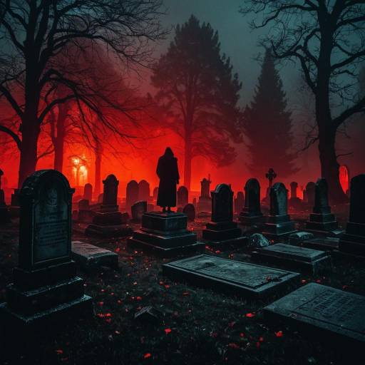 Ominous Assassin in Foggy Graveyard