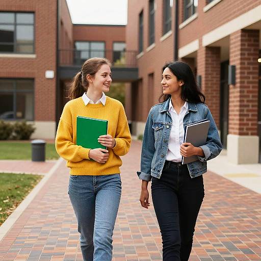 Two Students Walking on Brick Campus