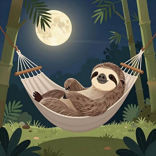 Peaceful Sloth in Tropical Hammock Scene