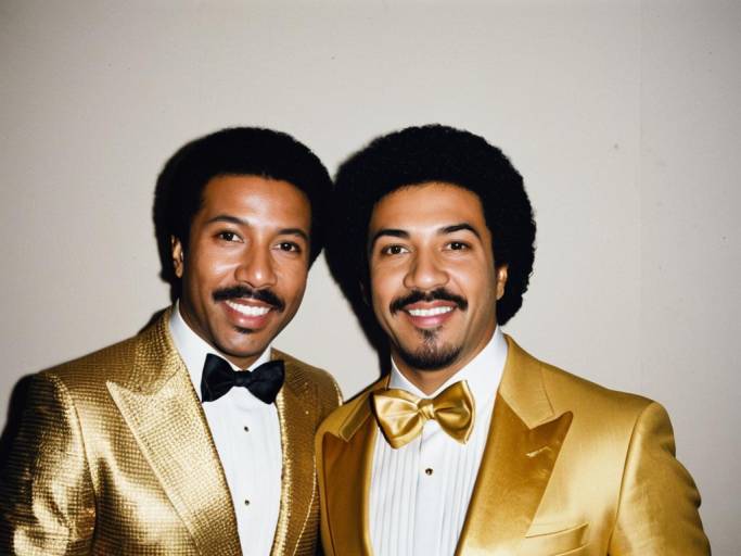 Two Men in Gold Suits with Bow Ties