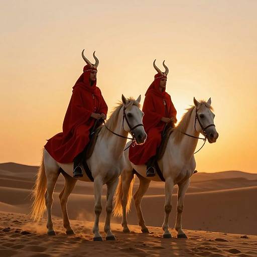 Riders in Red Cloaks at Sunset