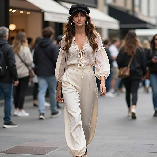 Fashionable Woman Walking in Boho Chic Outfit