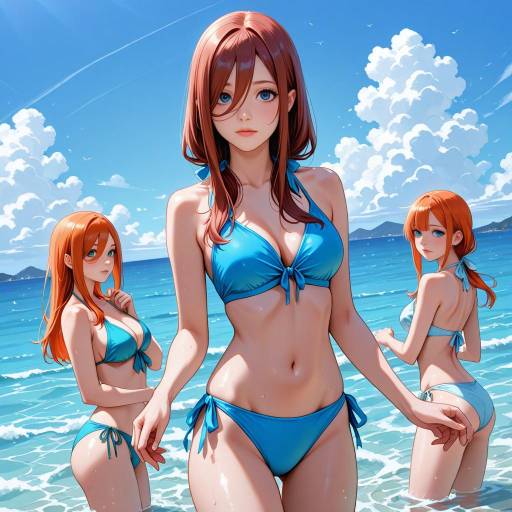 Summer Sisters in Swimsuits by the Ocean