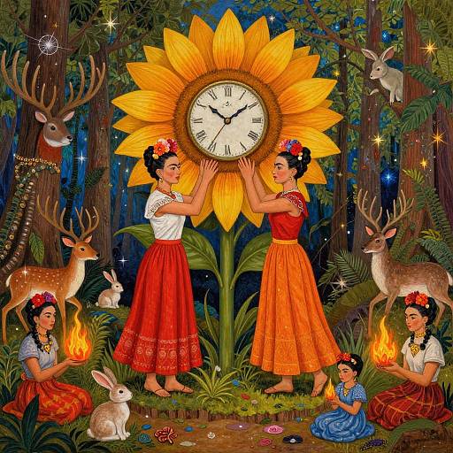 Enchanted Forest Guardians with Cosmic Clock