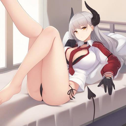 Demon Girl Relaxing on Bed